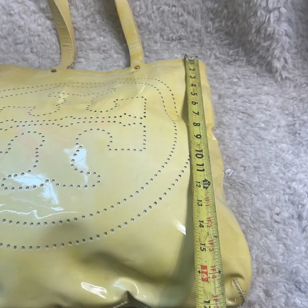 Authenticated Tory Burch leather patent yellow Large tote with dust bag